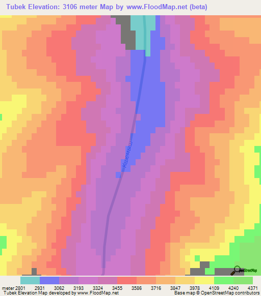 Tubek,Kyrgyzstan Elevation Map