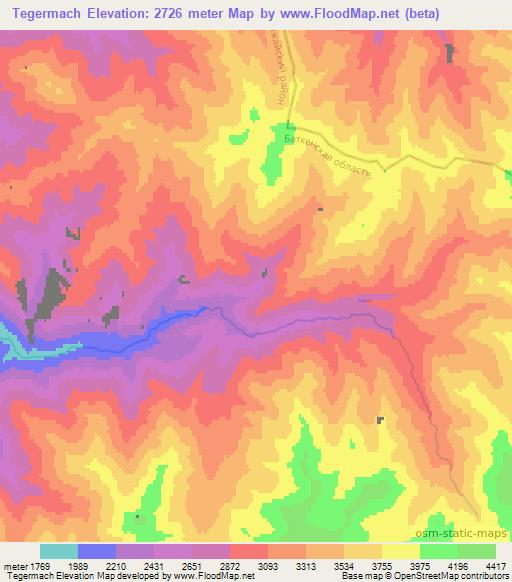 Tegermach,Kyrgyzstan Elevation Map