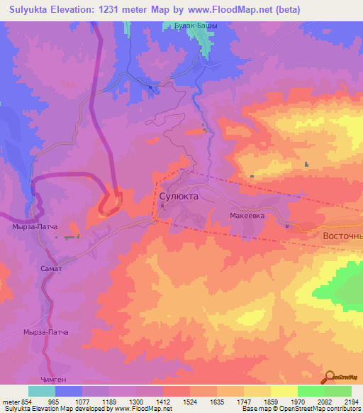 Sulyukta,Kyrgyzstan Elevation Map