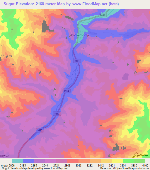 Sugut,Kyrgyzstan Elevation Map