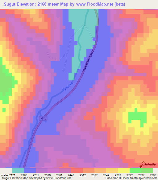 Sugut,Kyrgyzstan Elevation Map