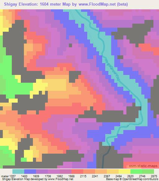 Shigay,Kyrgyzstan Elevation Map