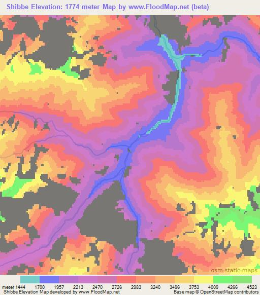 Shibbe,Kyrgyzstan Elevation Map