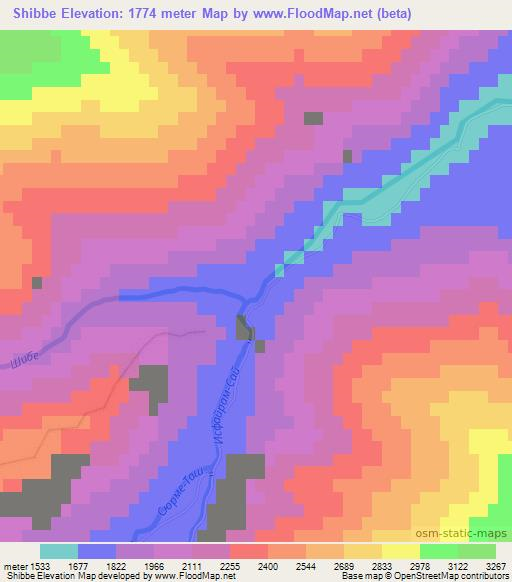 Shibbe,Kyrgyzstan Elevation Map