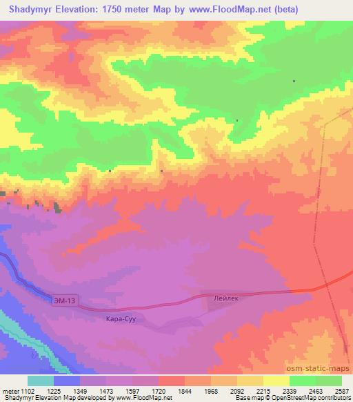 Shadymyr,Kyrgyzstan Elevation Map