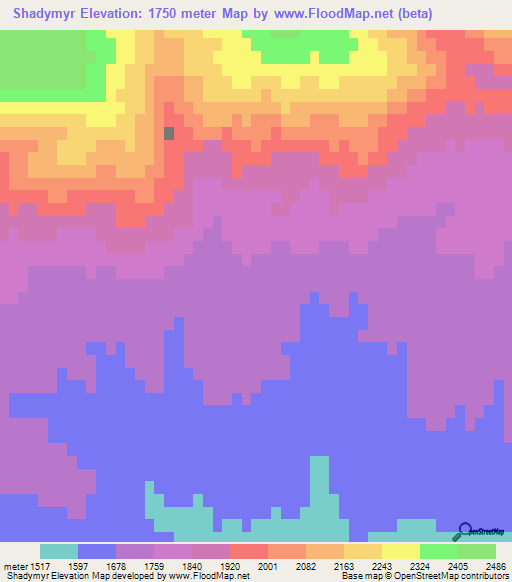 Shadymyr,Kyrgyzstan Elevation Map