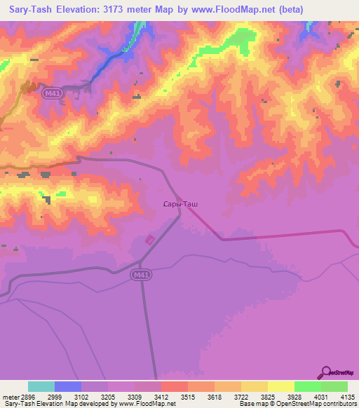 Sary-Tash,Kyrgyzstan Elevation Map