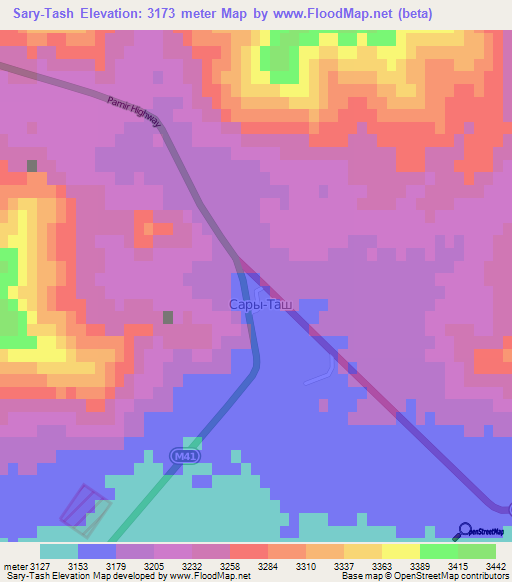 Sary-Tash,Kyrgyzstan Elevation Map