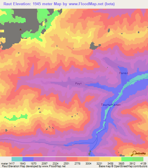 Raut,Kyrgyzstan Elevation Map