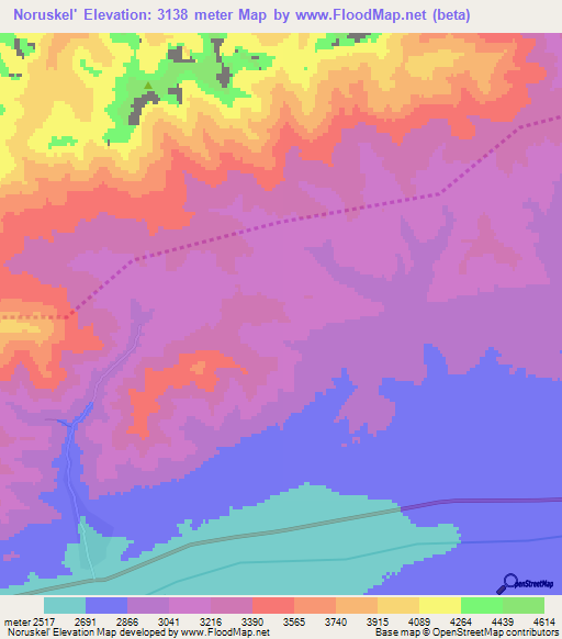 Noruskel',Kyrgyzstan Elevation Map