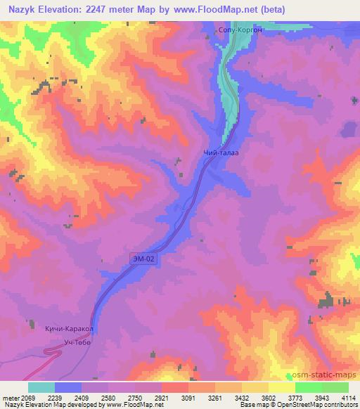 Nazyk,Kyrgyzstan Elevation Map