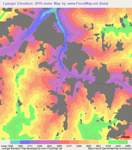 Lyangar,Kyrgyzstan Elevation Map