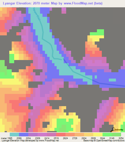 Lyangar,Kyrgyzstan Elevation Map