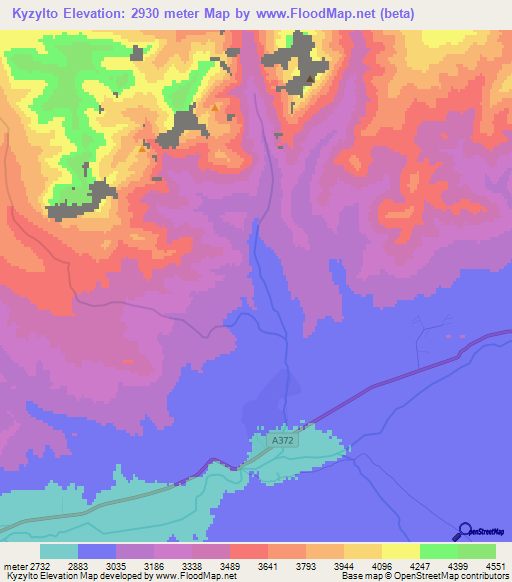 Kyzylto,Kyrgyzstan Elevation Map