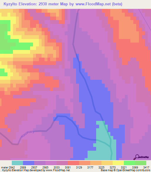 Kyzylto,Kyrgyzstan Elevation Map