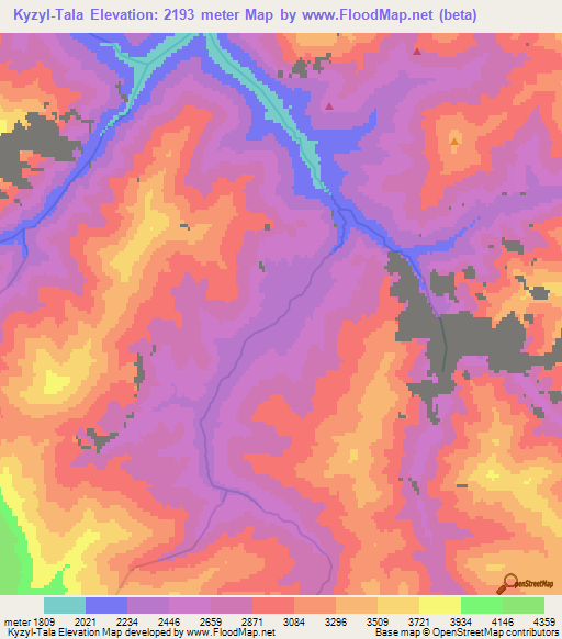 Kyzyl-Tala,Kyrgyzstan Elevation Map