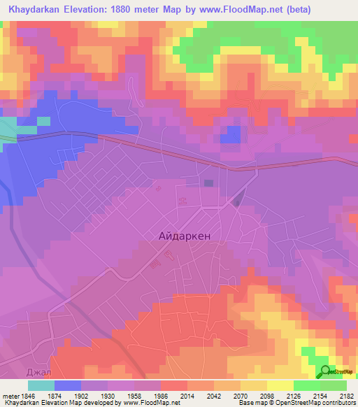 Khaydarkan,Kyrgyzstan Elevation Map