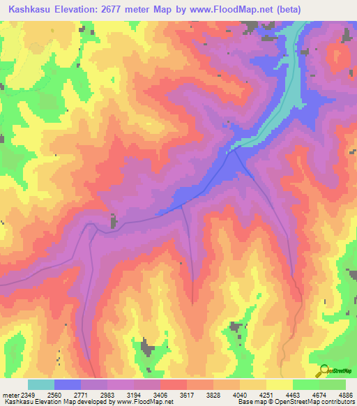 Kashkasu,Kyrgyzstan Elevation Map