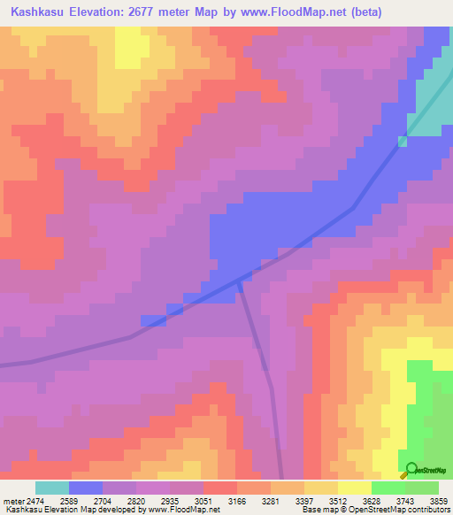 Kashkasu,Kyrgyzstan Elevation Map