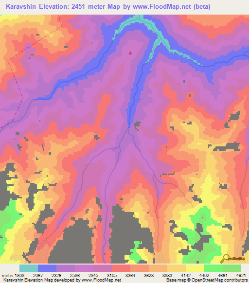 Karavshin,Kyrgyzstan Elevation Map