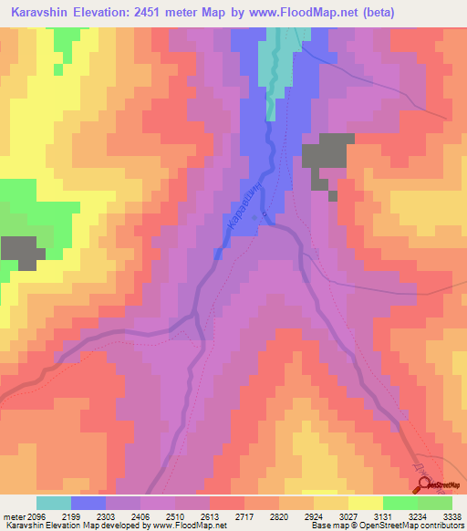 Karavshin,Kyrgyzstan Elevation Map