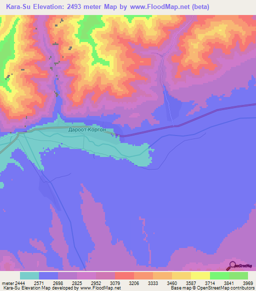 Kara-Su,Kyrgyzstan Elevation Map