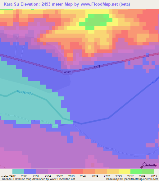 Kara-Su,Kyrgyzstan Elevation Map