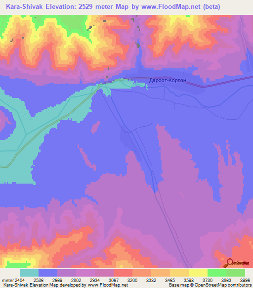 Kara-Shivak,Kyrgyzstan Elevation Map