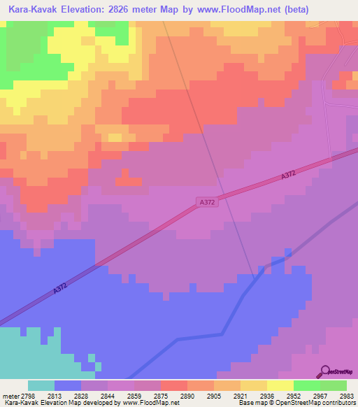 Kara-Kavak,Kyrgyzstan Elevation Map