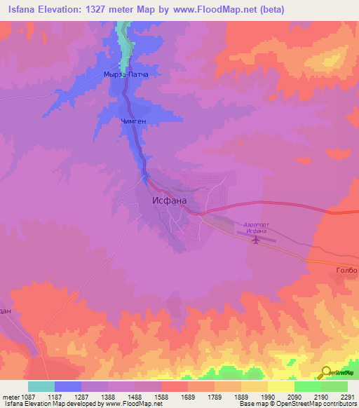 Isfana,Kyrgyzstan Elevation Map