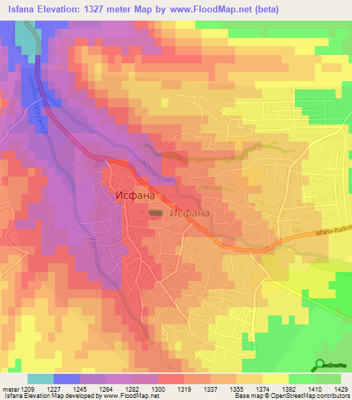 Isfana,Kyrgyzstan Elevation Map