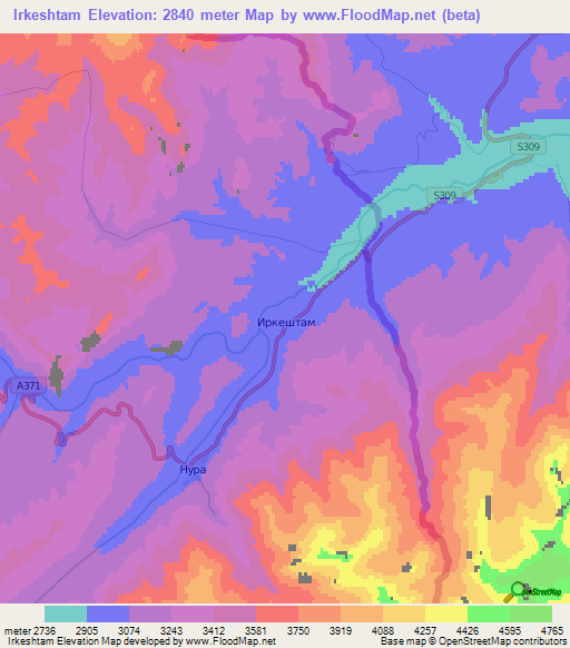 Irkeshtam,Kyrgyzstan Elevation Map