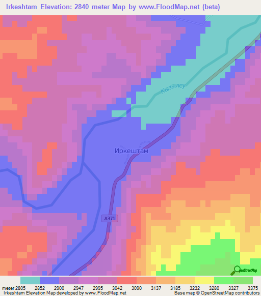 Irkeshtam,Kyrgyzstan Elevation Map