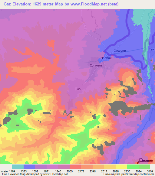 Gaz,Kyrgyzstan Elevation Map