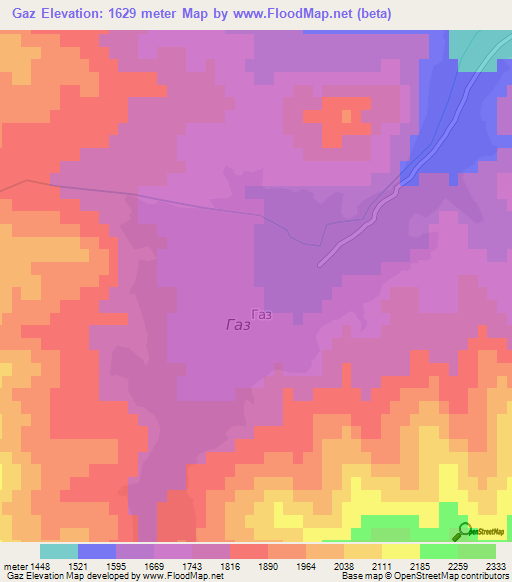 Gaz,Kyrgyzstan Elevation Map