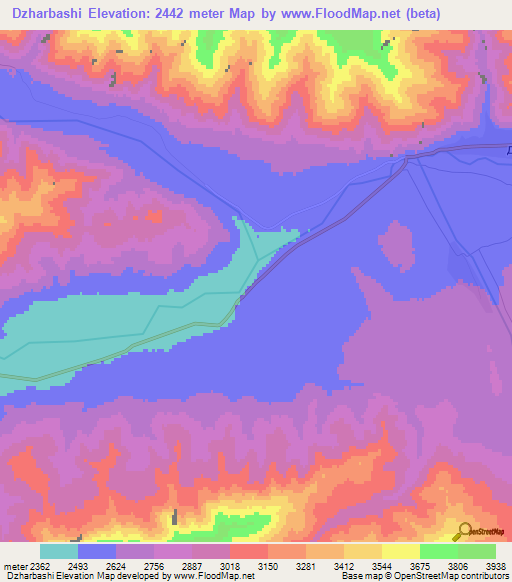 Dzharbashi,Kyrgyzstan Elevation Map