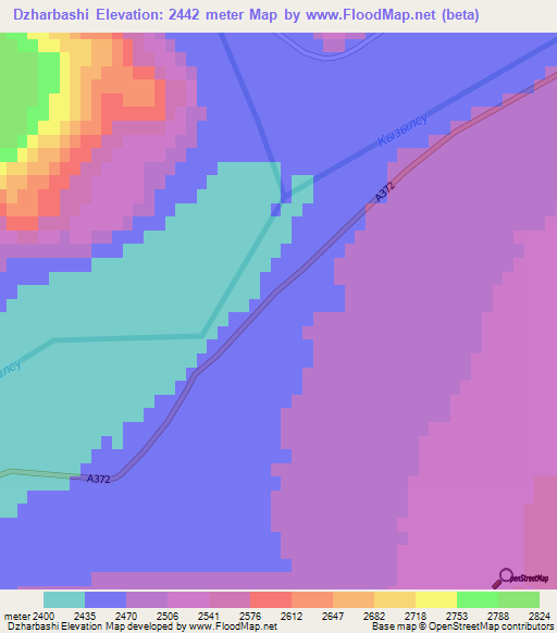 Dzharbashi,Kyrgyzstan Elevation Map