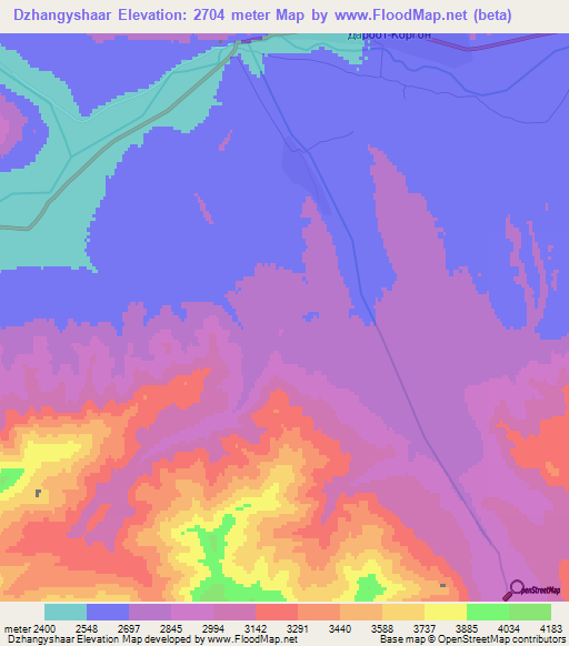 Dzhangyshaar,Kyrgyzstan Elevation Map