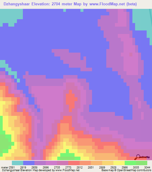 Dzhangyshaar,Kyrgyzstan Elevation Map