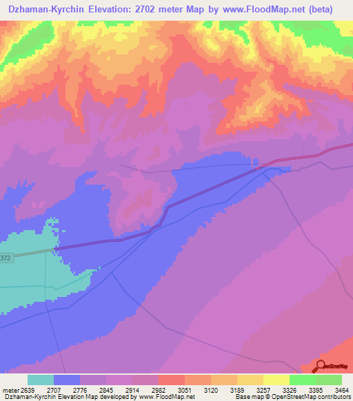 Dzhaman-Kyrchin,Kyrgyzstan Elevation Map