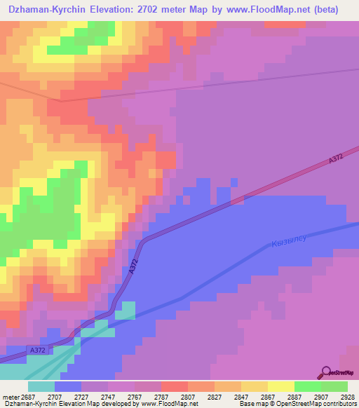 Dzhaman-Kyrchin,Kyrgyzstan Elevation Map