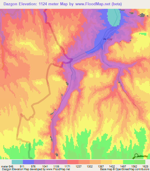 Dazgon,Kyrgyzstan Elevation Map