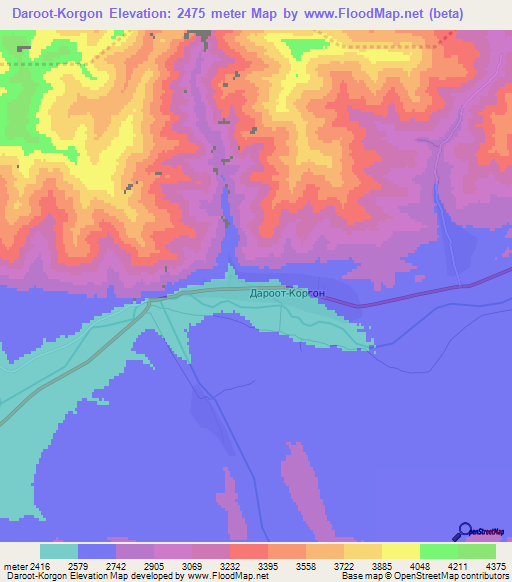 Daroot-Korgon,Kyrgyzstan Elevation Map