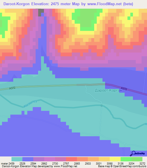 Daroot-Korgon,Kyrgyzstan Elevation Map