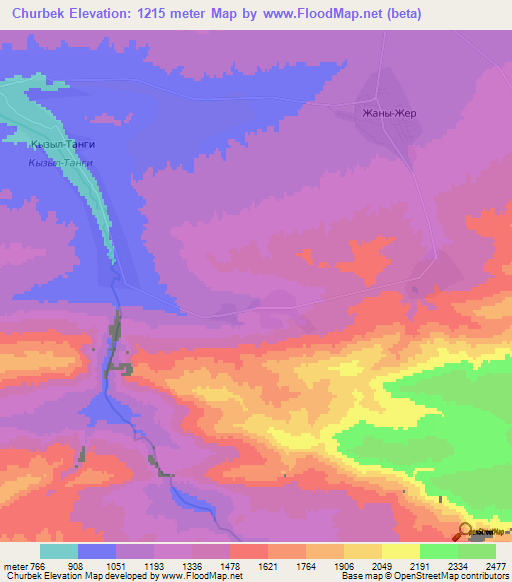 Churbek,Kyrgyzstan Elevation Map