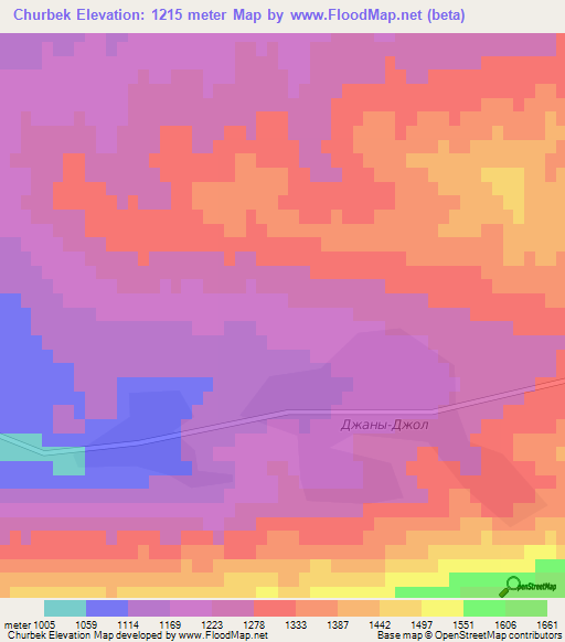 Churbek,Kyrgyzstan Elevation Map