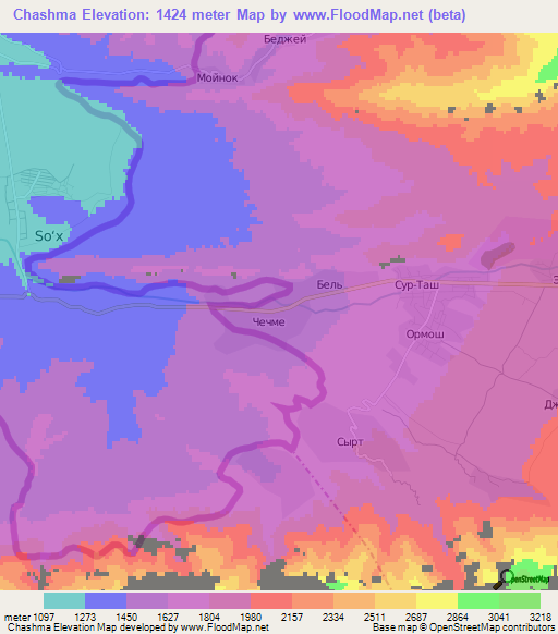 Chashma,Kyrgyzstan Elevation Map