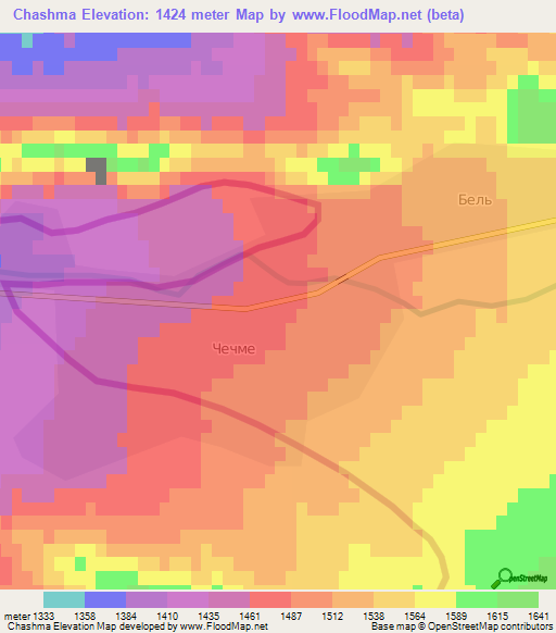 Chashma,Kyrgyzstan Elevation Map