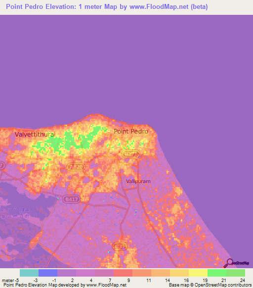 Elevation of Point Pedro,Sri Lanka Elevation Map, Topography, Contour