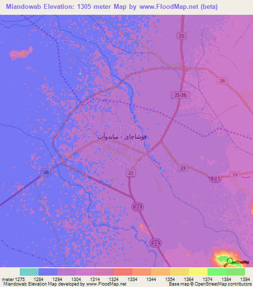 Miandowab,Iran Elevation Map